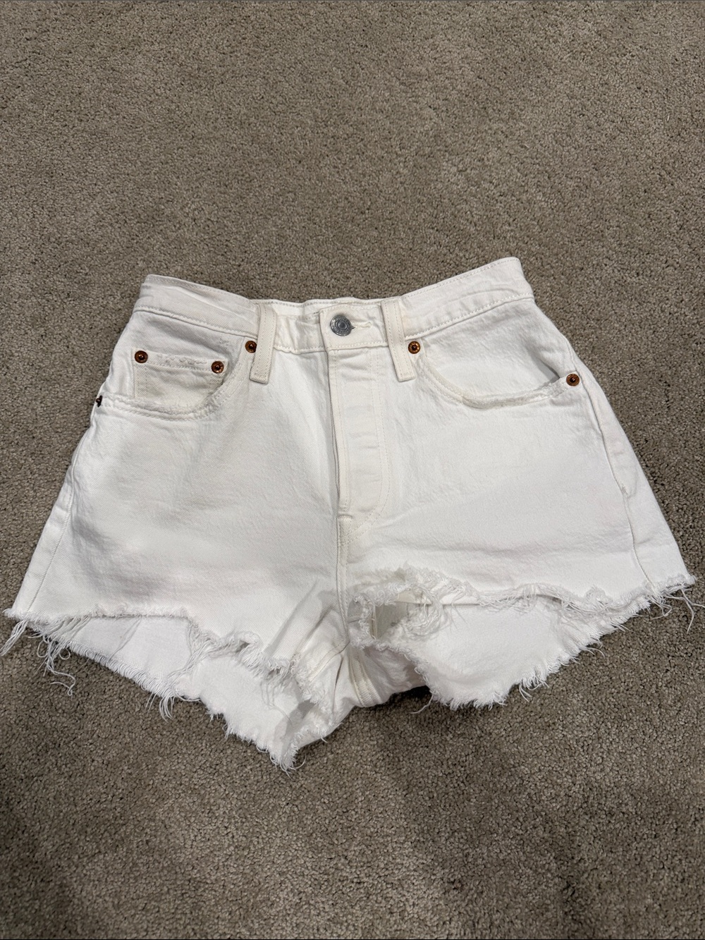 Levi's White Distressed High-Rise Denim Shorts